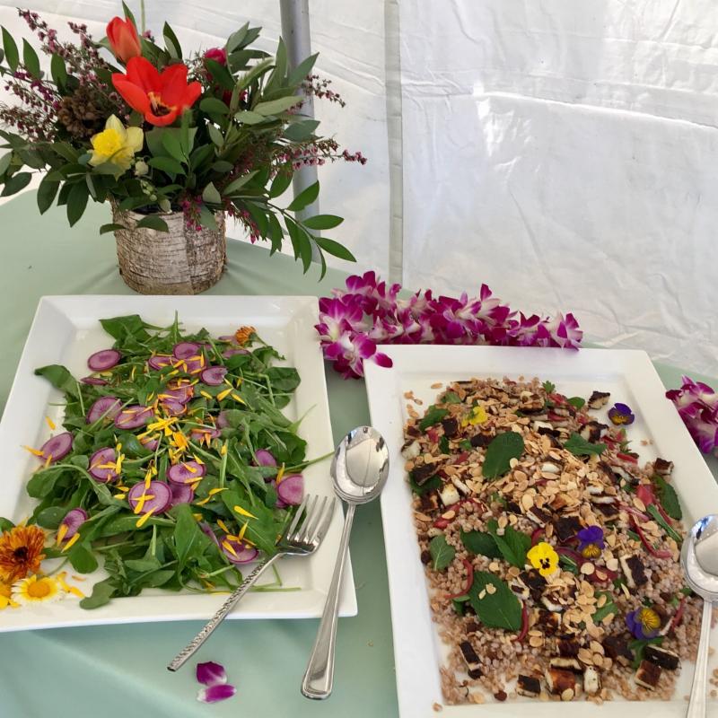 Two vegetarian salads on the buffet table at the first annual Earth Day Celebration at The Lily Pond
